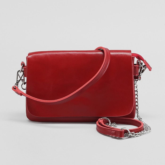 Сумка женская на молнии, 3 отдела с перегородкой, наружный карман, длинный ремень, цвет красный