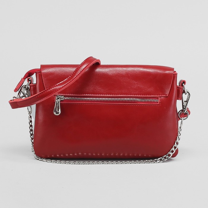 Сумка женская на молнии, 3 отдела с перегородкой, наружный карман, длинный ремень, цвет красный