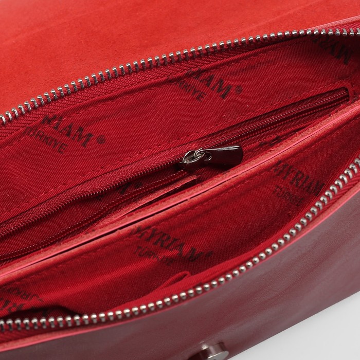 Сумка женская на молнии, 3 отдела с перегородкой, наружный карман, длинный ремень, цвет красный