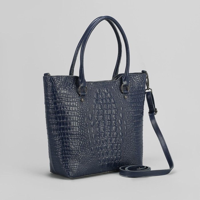 Сумка женская на молнии, 1 отдел с перегородкой, наружный карман, синяя