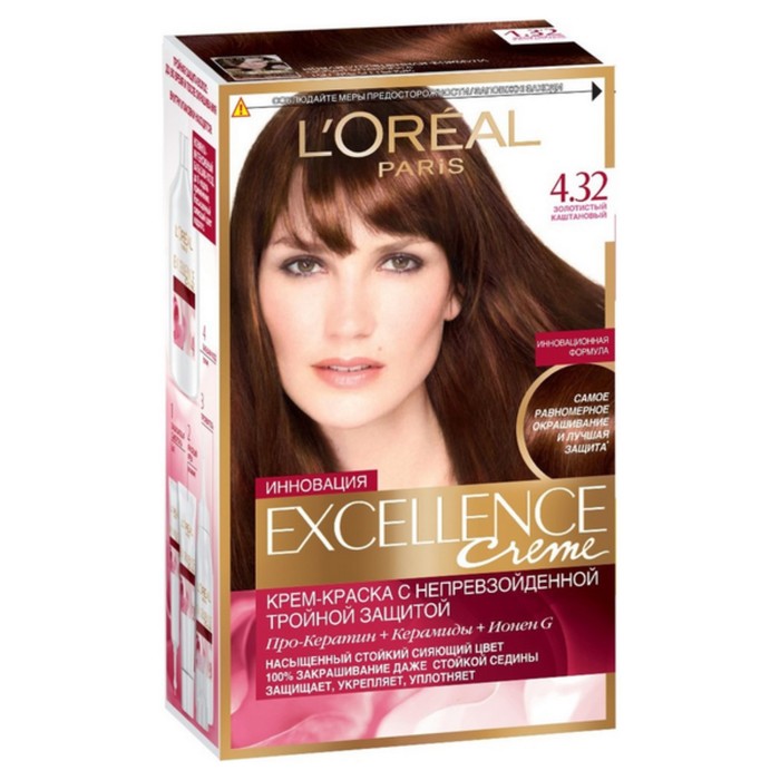Краска для волос L'Oreal Excellence, оттенок 4.32, золотистый каштановый, 270 мл