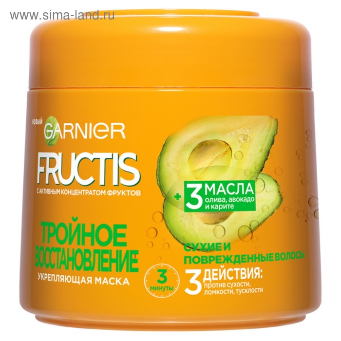 Маска для волос Fructis «Тройное восстановление», укрепляющая, для поврежденных и ослабленных волос, 300 мл