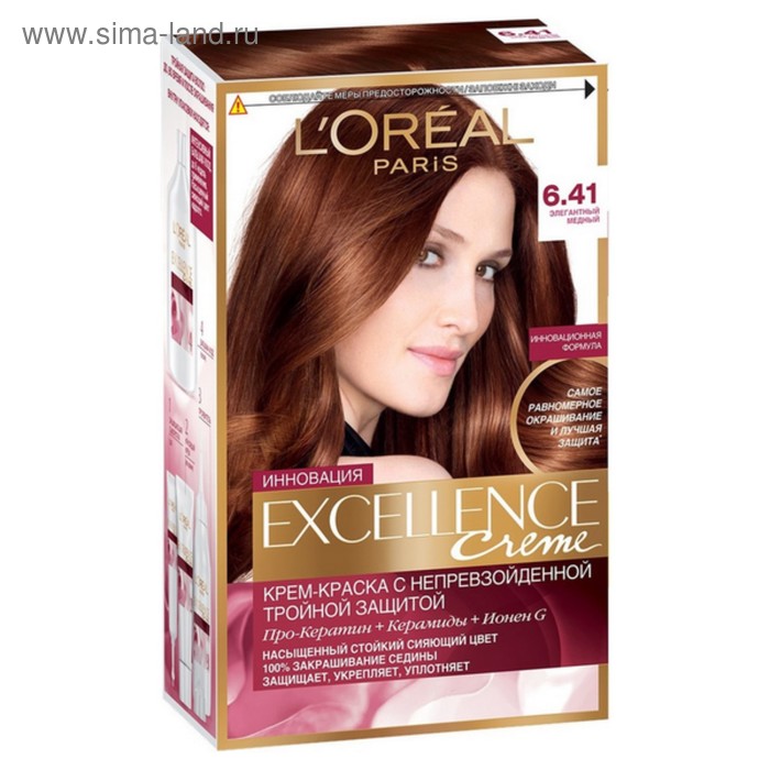 

Крем-краска для волос L'Oreal Excellence Creme, тон 6.41 элегантный медный