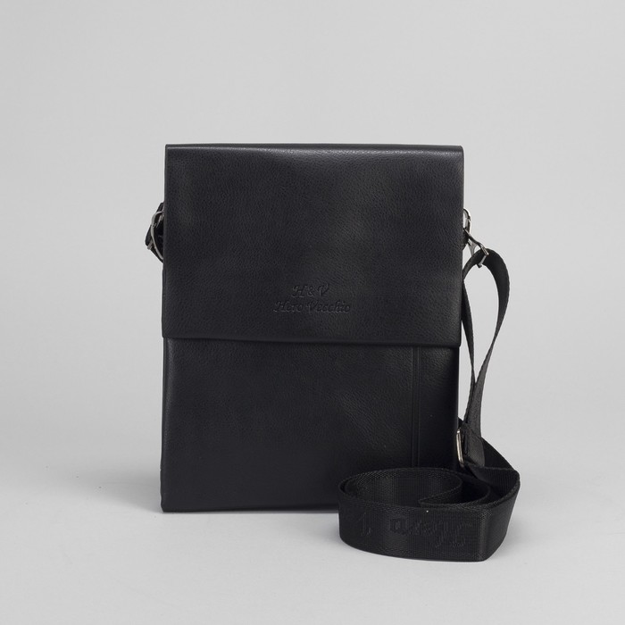 Планшет мужской, 3 отдела, 2 наружных кармана, длинный ремень, чёрный