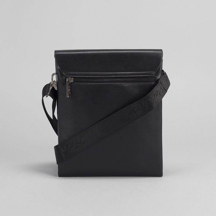 Планшет мужской, 3 отдела, 2 наружных кармана, длинный ремень, чёрный