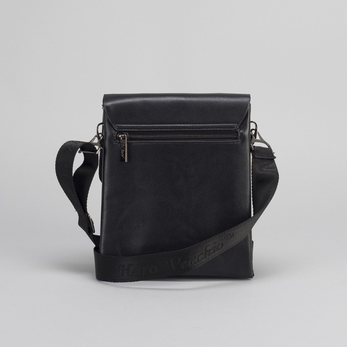 Планшет мужской, 3 отдела, 2 наружных кармана, длинный ремень, чёрный