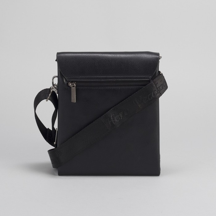 Планшет мужской, 3 отдела, 2 наружных кармана, длинный ремень, чёрный