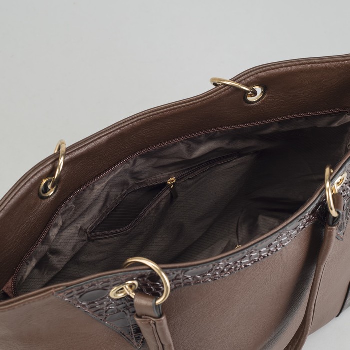 Сумка женская на молнии, 1 отдел с перегородкой, наружный карман, коричневая