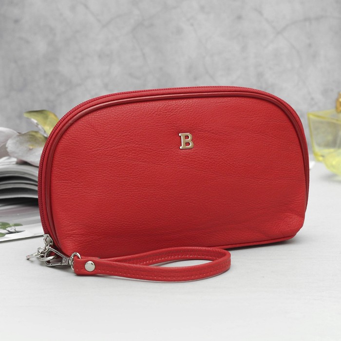 Клатч женский, 4 отдела, с ручкой, цвет красный