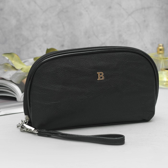 Клатч женский, 4 отдела, с ручкой, цвет чёрный