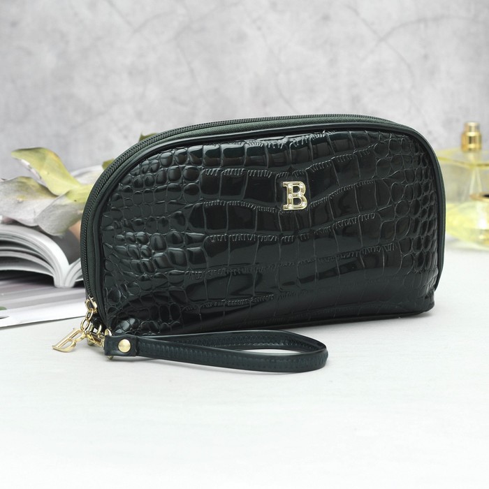 Клатч женский, 4 отдела, с ручкой, цвет зелёный