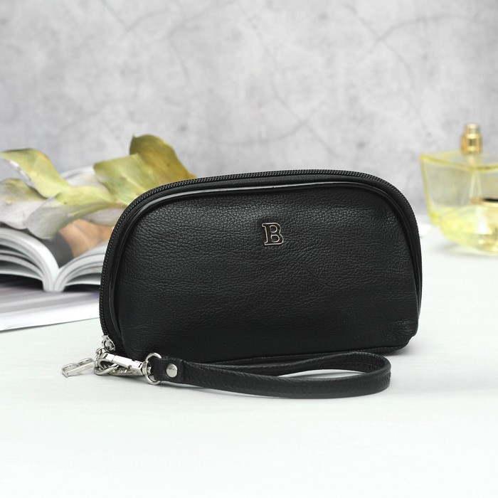 Клатч женский, 4 отдела, с ручкой, цвет чёрный