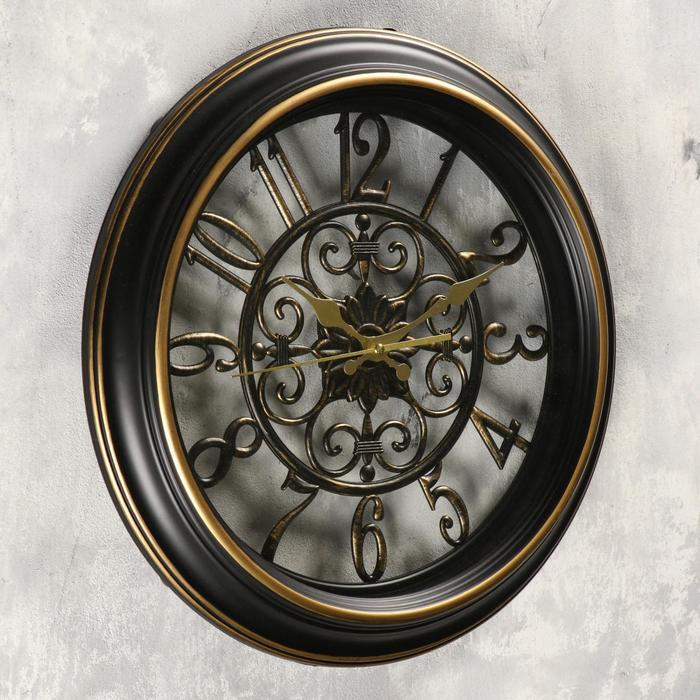Часы настенные интерьерные "Серия Цифры. Узоры", d=40 см, цифры по кайме, рама-багет чёрная под старину