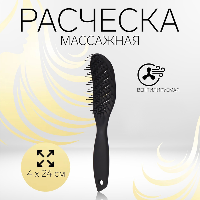 

Расчёска массажная, прорезиненная, вентилируемая, 4 × 24 см, цвет чёрный