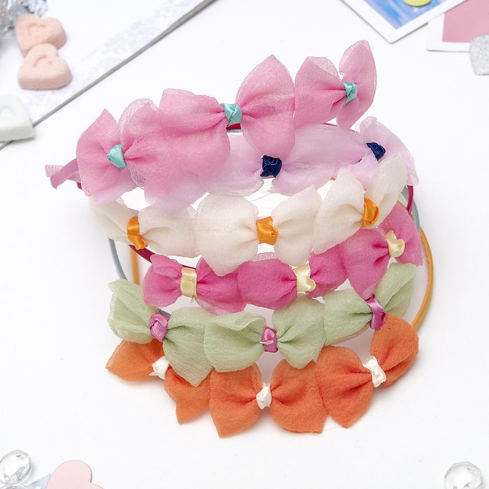 Ободок для волос "Катрин" три бантика, микс