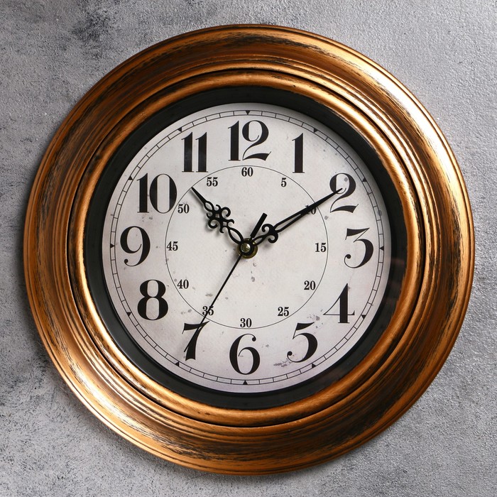 Часы настенные круглые Old-fashioned, d=30 см, ретро циферблат, рама-багет под бронзу