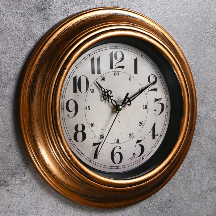 Часы настенные круглые Old-fashioned, d=30 см, ретро циферблат, рама-багет под бронзу