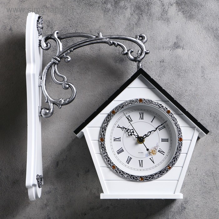 фото Часы настенные двусторонние, на подвесе "домик", дискретный ход, 40 х 32 см, 1 аа