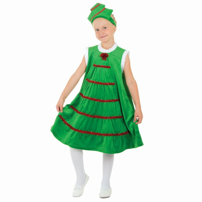 Карнавальный костюм "Ёлочка в снегу", платье из плюша, кокошник, р-р 28, рост 104 см