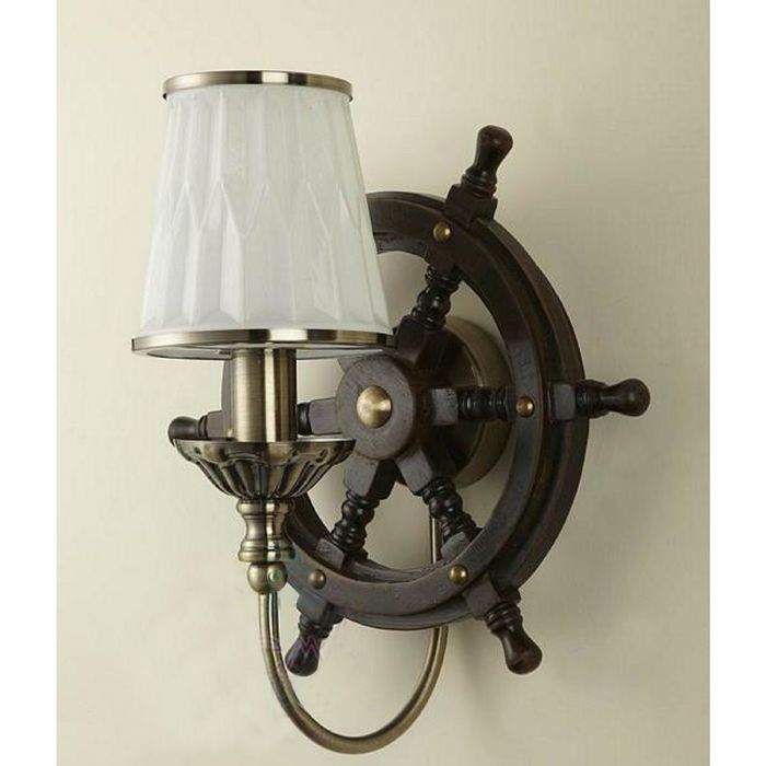 Бра классика "Штурвал" 1 лампа 60W Е14 античная бронза белый абажур 18х31 см