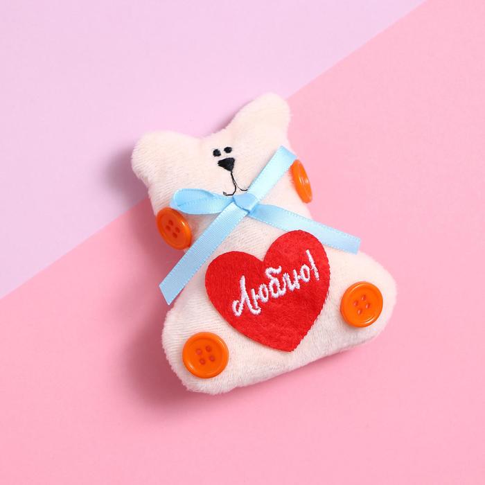 Мягкий магнит "Люблю", котик с пуговками