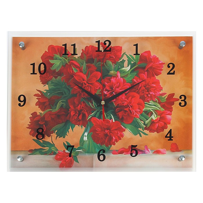 Часы настенные прямоугольные "Красные цветы в вазе", 30х40 см