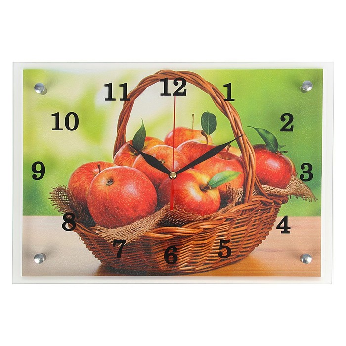 Часы настенные, серия: Кухня, Корзина с яблоками, 25х35 см