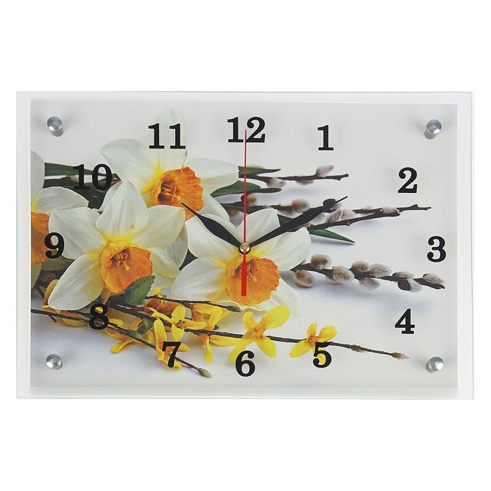 Часы настенные прямоугольные "Первые весенние цветы", 25х35 см микс