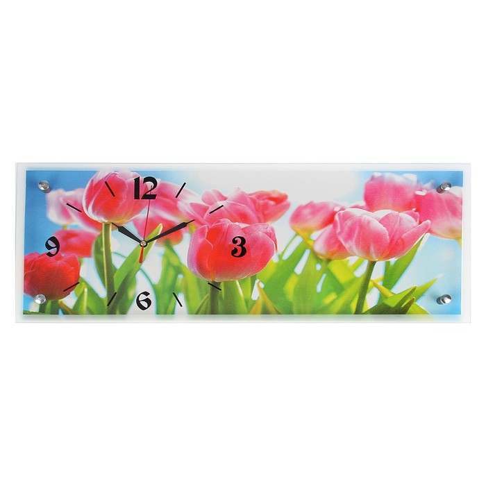 Часы настенные прямоугольные "Розовые тюльпаны", 20х50 см микс