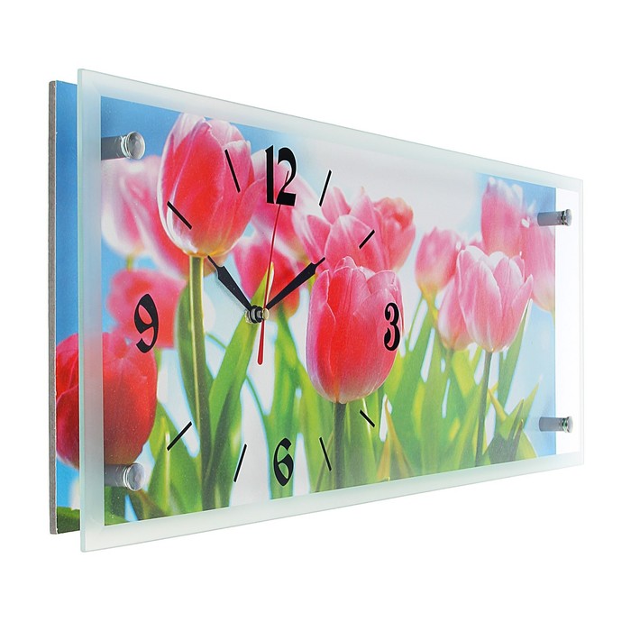 Часы настенные прямоугольные "Розовые тюльпаны", 20х50 см микс