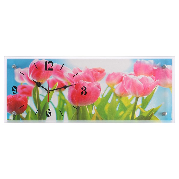 Часы настенные прямоугольные "Розовые тюльпаны", 20х50 см микс