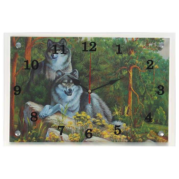Часы настенные прямоугольные "Волки в лесу", 25х35 см микс