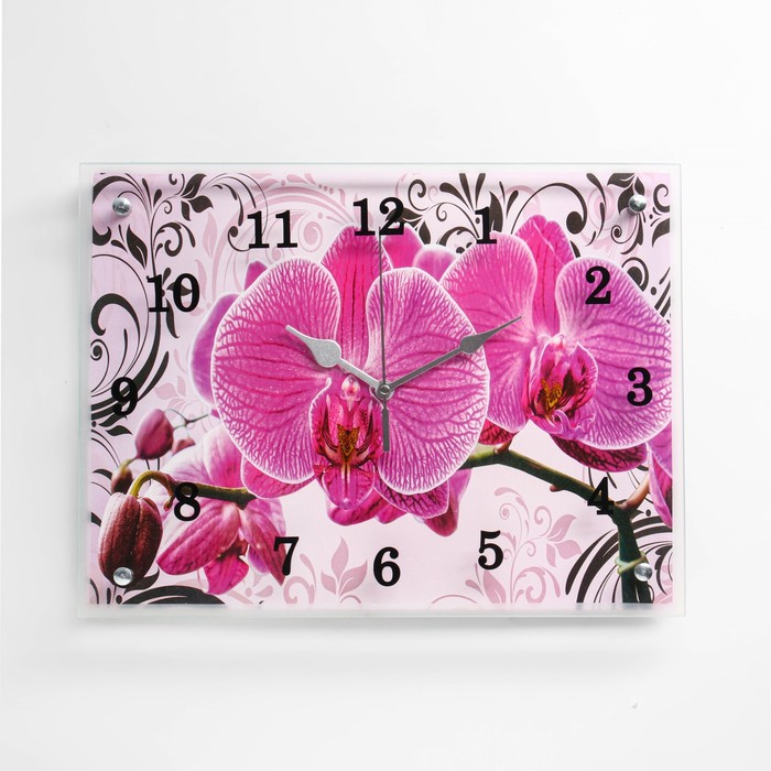 Часы-картина настенные, серия: Цветы, Розовые орхидеи с узором, 30 х 40 см часы картина настенные серия цветы фиолетовые орхидеи 35 х 100 см