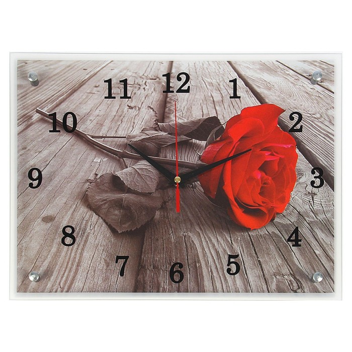 Часы настенные, серия: Цветы, Красная роза, 30х40 см