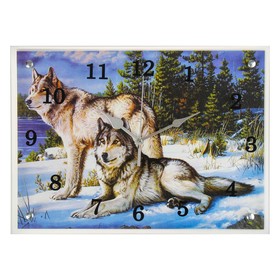Часы настенные, серия: Животный мир, "Волки в Зимнем Лесу", 30х40  см, микс