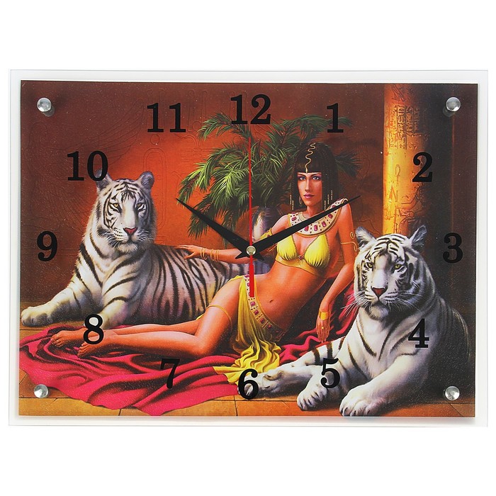 Часы настенные прямоугольные "Царица с тиграми", 30х40 см
