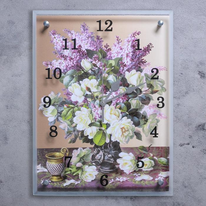 Часы настенные прямоугольные "Букет сирени", 30х40 см микс