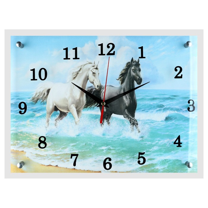 Часы-картина настенные, серия: Животный мир, Лошади в море, 30х40 см