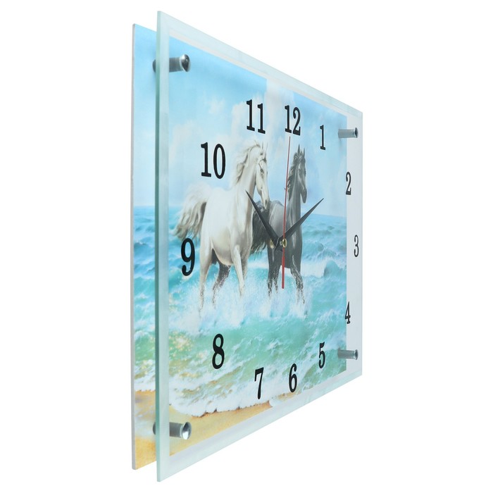 фото Часы-картина настенные, серия: животный мир, "лошади в море", 30х40 см сюжет