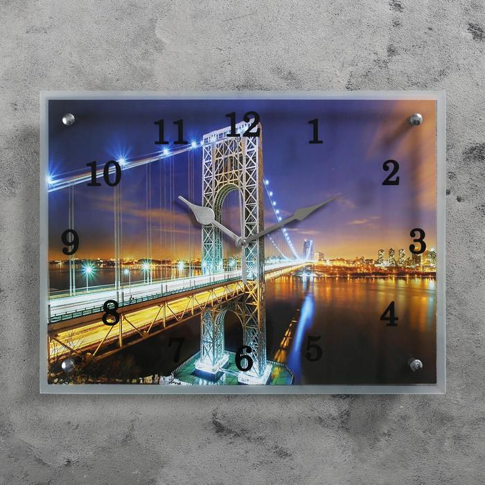 Часы настенные, серия: Город, "Светящийся мост", 30х40 см, микс