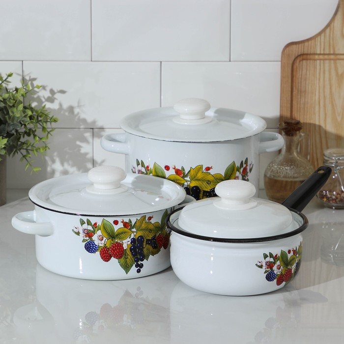 фото Набор посуды «ягодный чай», 3 предмета: кастрюли 2 л, 3,5 л; ковш 1,5 л сибирские товары