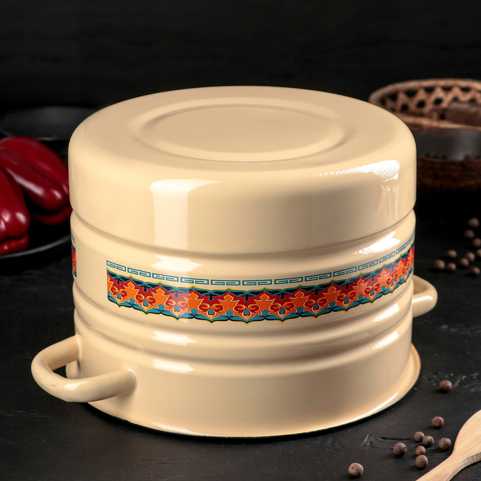 Мантоварка-позница 7,5 л, декор, 2 вставки, пластмассовая ручка, цвет палевый МИКС