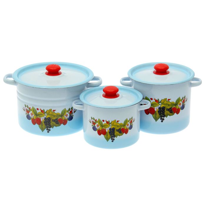 Набор кастрюль "Ягодный чай", 3 предмета: 3,5 л, 5,5 л, 8 л