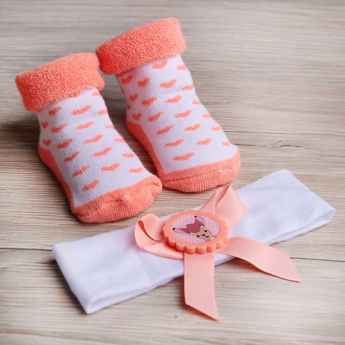Набор детский: повязка и махровые носки "Бемби", Дисней беби, 3-12 мес, 100% хлопок