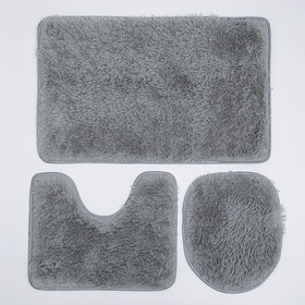 Набор ковриков для ванны и туалета Доляна «Плюшевый», 3 шт: 32×40, 40×50, 50×80 см, цвет серый
