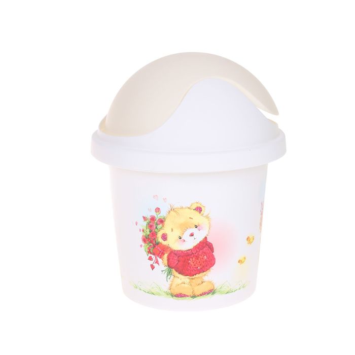 Детская мусорная корзина Bears круглая, 7 л, цвет слоновая кость