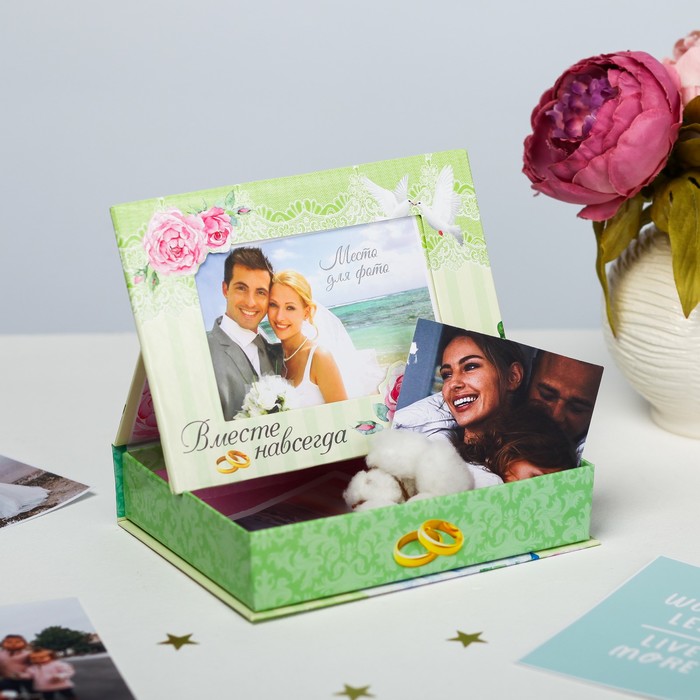 Фотоальбом на 36 фото в подарочной коробке с фоторамкой на крышке "Свадьба"
