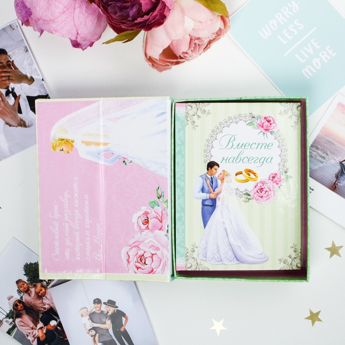 Фотоальбом на 36 фото в подарочной коробке с фоторамкой на крышке "Свадьба"