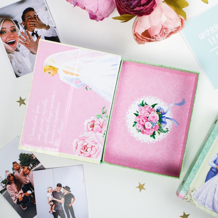 Фотоальбом на 36 фото в подарочной коробке с фоторамкой на крышке "Свадьба"