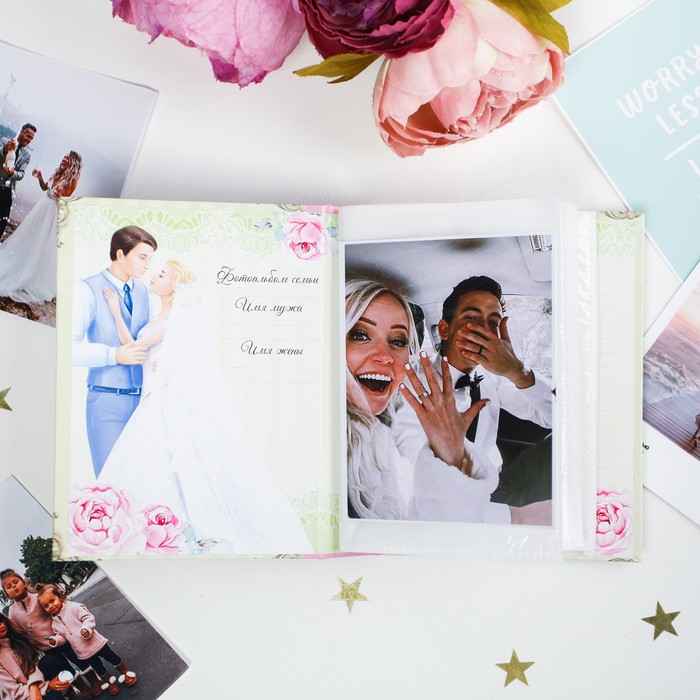 Фотоальбом на 36 фото в подарочной коробке с фоторамкой на крышке "Свадьба"